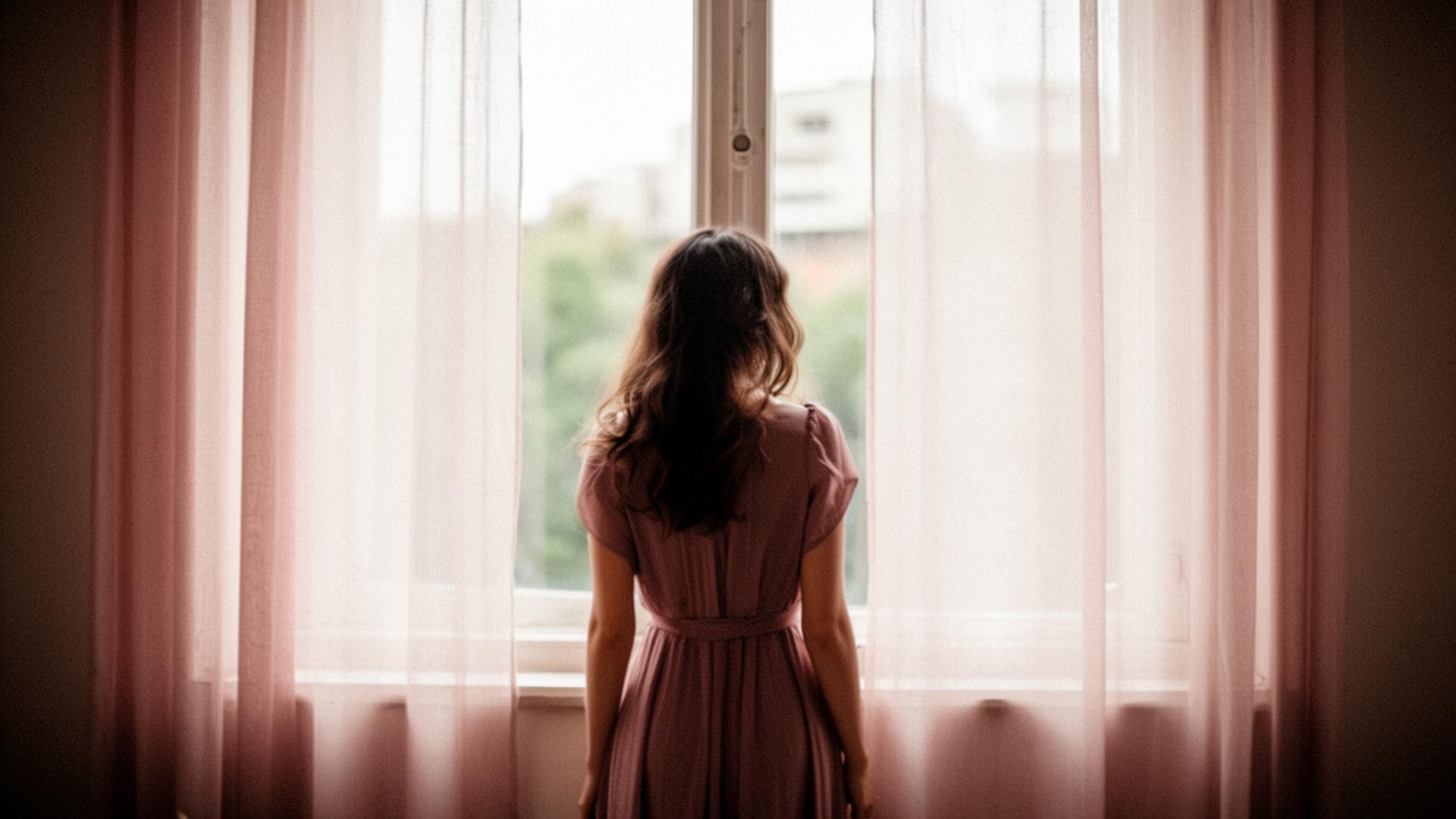 Mulher contemplativa em ambiente acolhedor